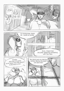 Catwoman and Quinn doujin sketch, English