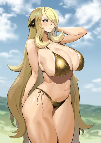 Cynthia is embarrassed to wear a gold bikini, English