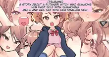 A story about a futanari witch who summons her past self with summoning magic and has sex with her smaller self, English