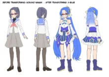 The Smart, Diligent and Flat-Chested Blue from the Team of Morphing Heroines, English