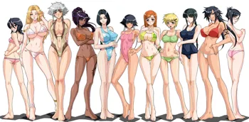 Bleach Girls Line-up Wallpaper - school uniform, stockings, swimsuits, yukata, 日本語